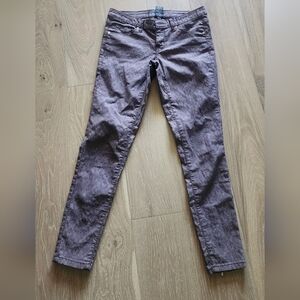 Dark Taupe Skinny Jeans- beautiful pattern, zipper detail at back ankle- Size 26
